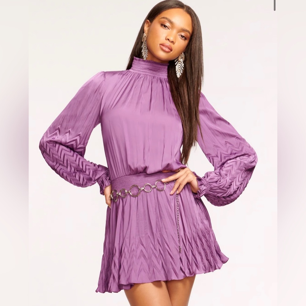 NWT Ramy Brook Sawyer Purple Chevron-Pleated Mini Dress